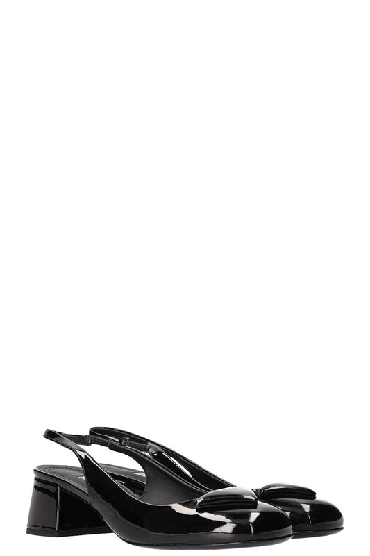 Prada Sling Bag Slingbacks Patent Black Logo Shoes