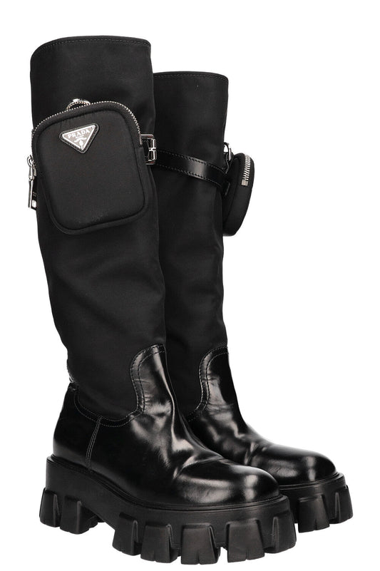 Prada Monolith High Boots 2 Nylon Black Shoes