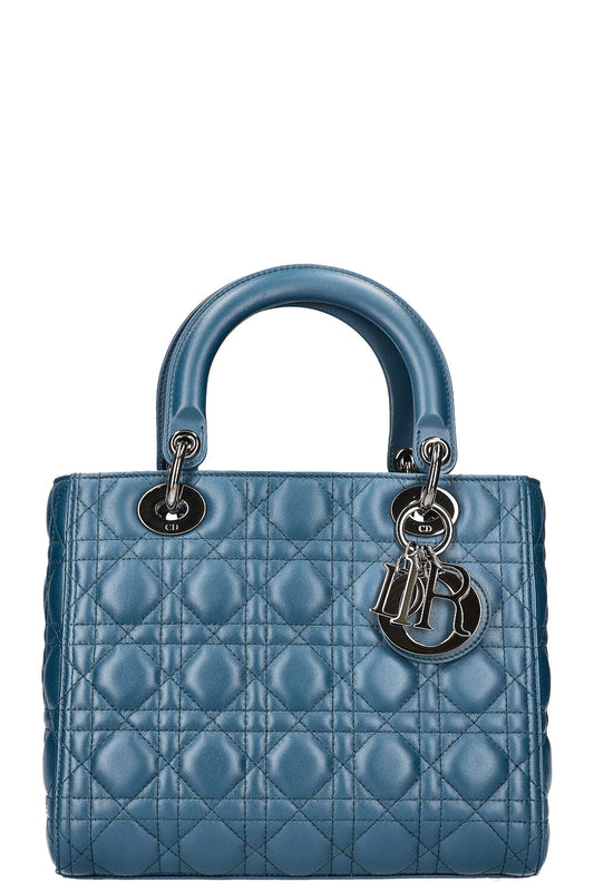 Dior Handbag Lady Bag Blue Medium