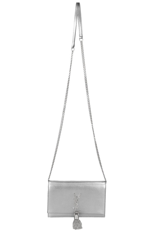 YSL Saint Laurent Crossbody Bag Kate Tassel Bag Grain De Poudre Silver