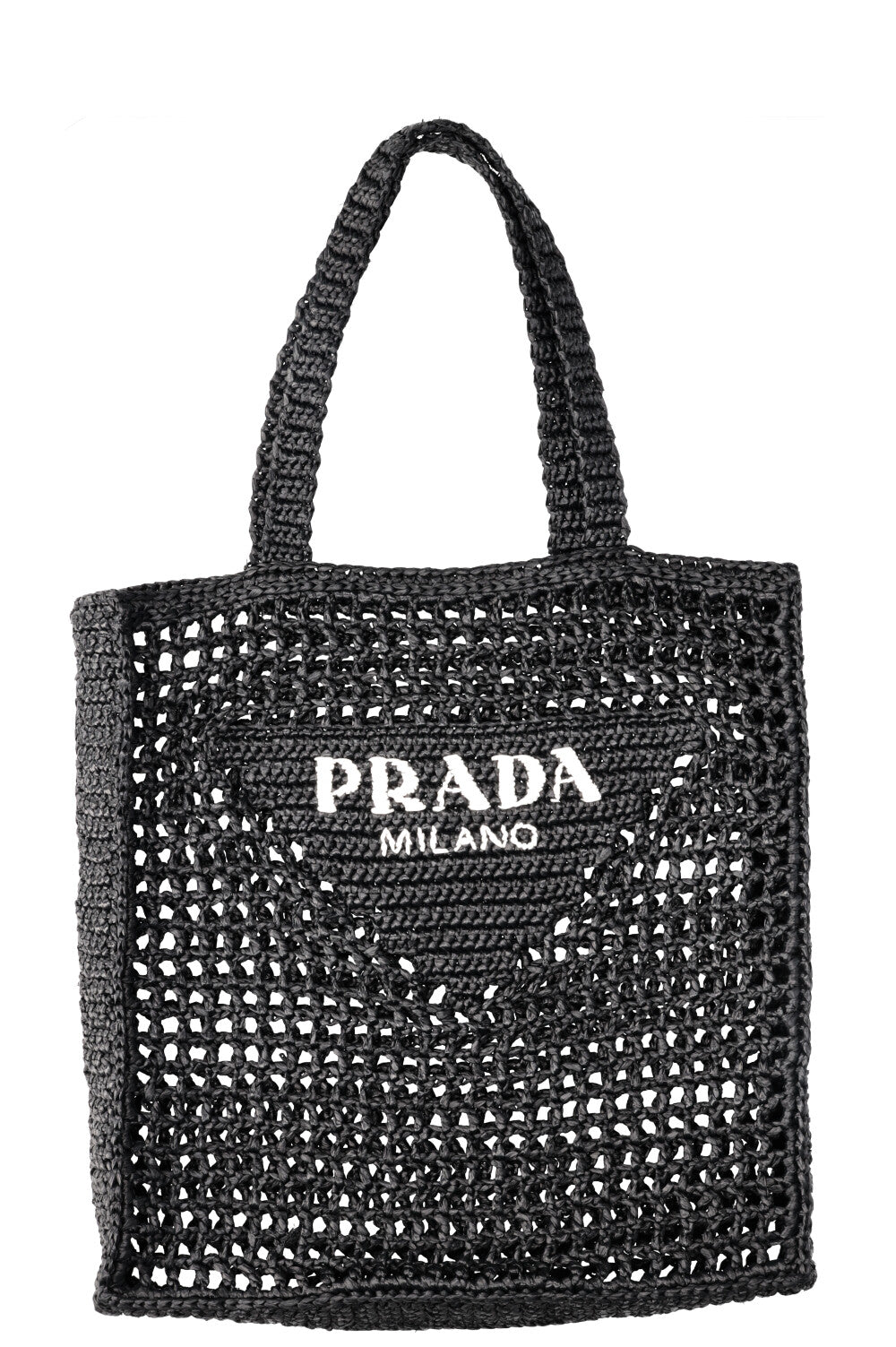 Prada Crochet Tote Bag Raffia Black