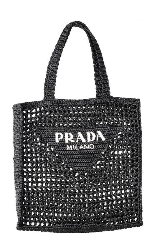 Prada Crochet Tote Bag Raffia Black