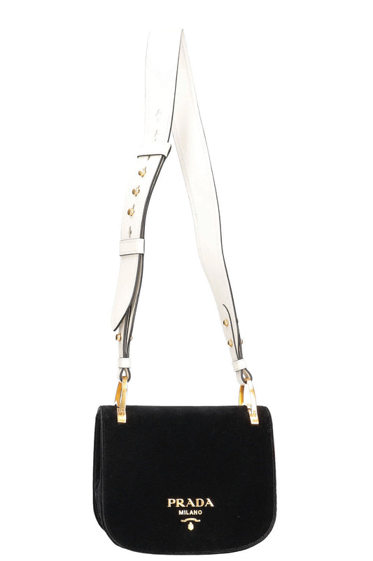 Prada Pionniere Shoulder Bag Velvet & & Leather Black White