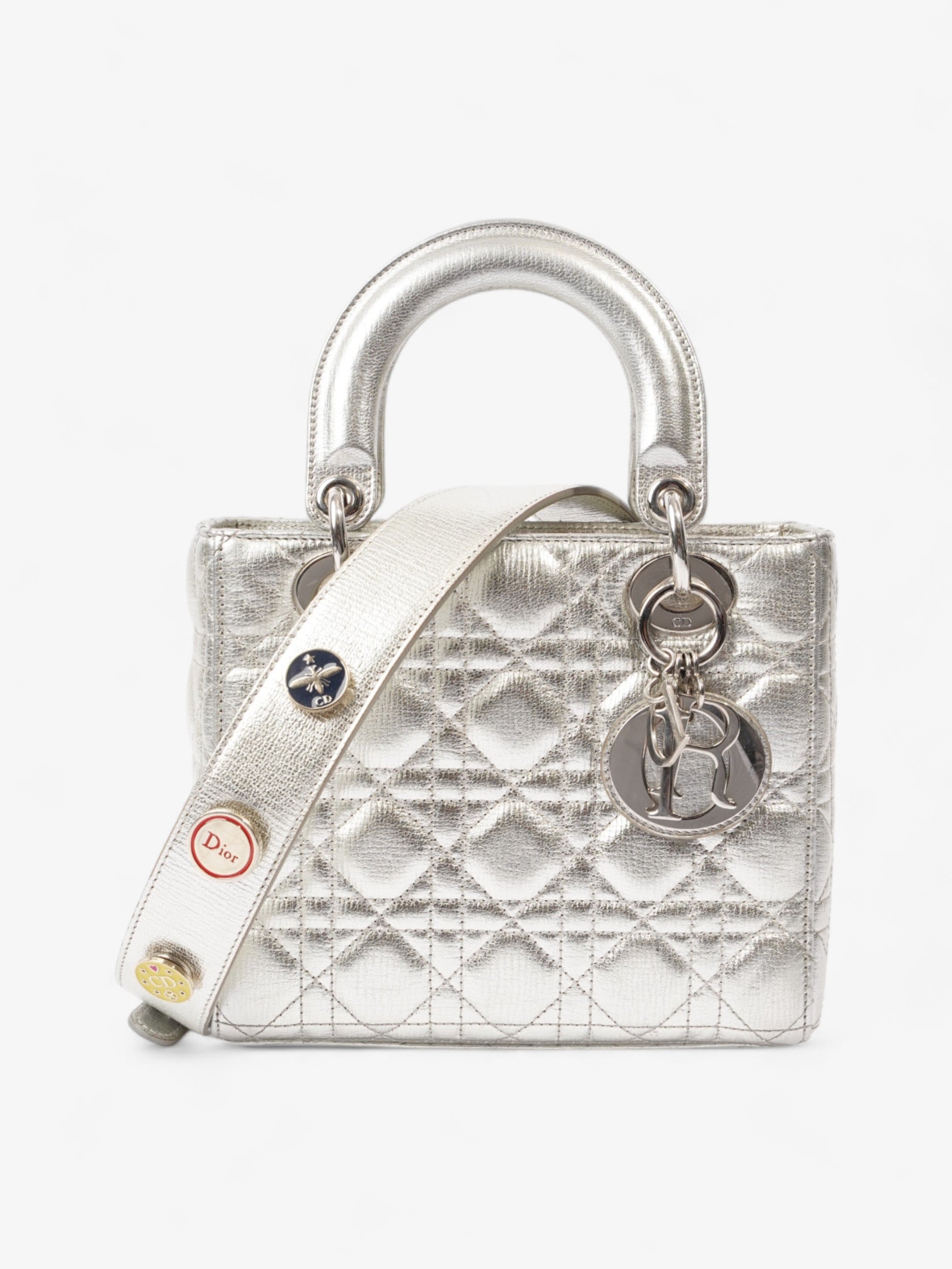 Dior My Abc Lady Metallic Calfskin Handbag Leather Silver Small Travel Bag