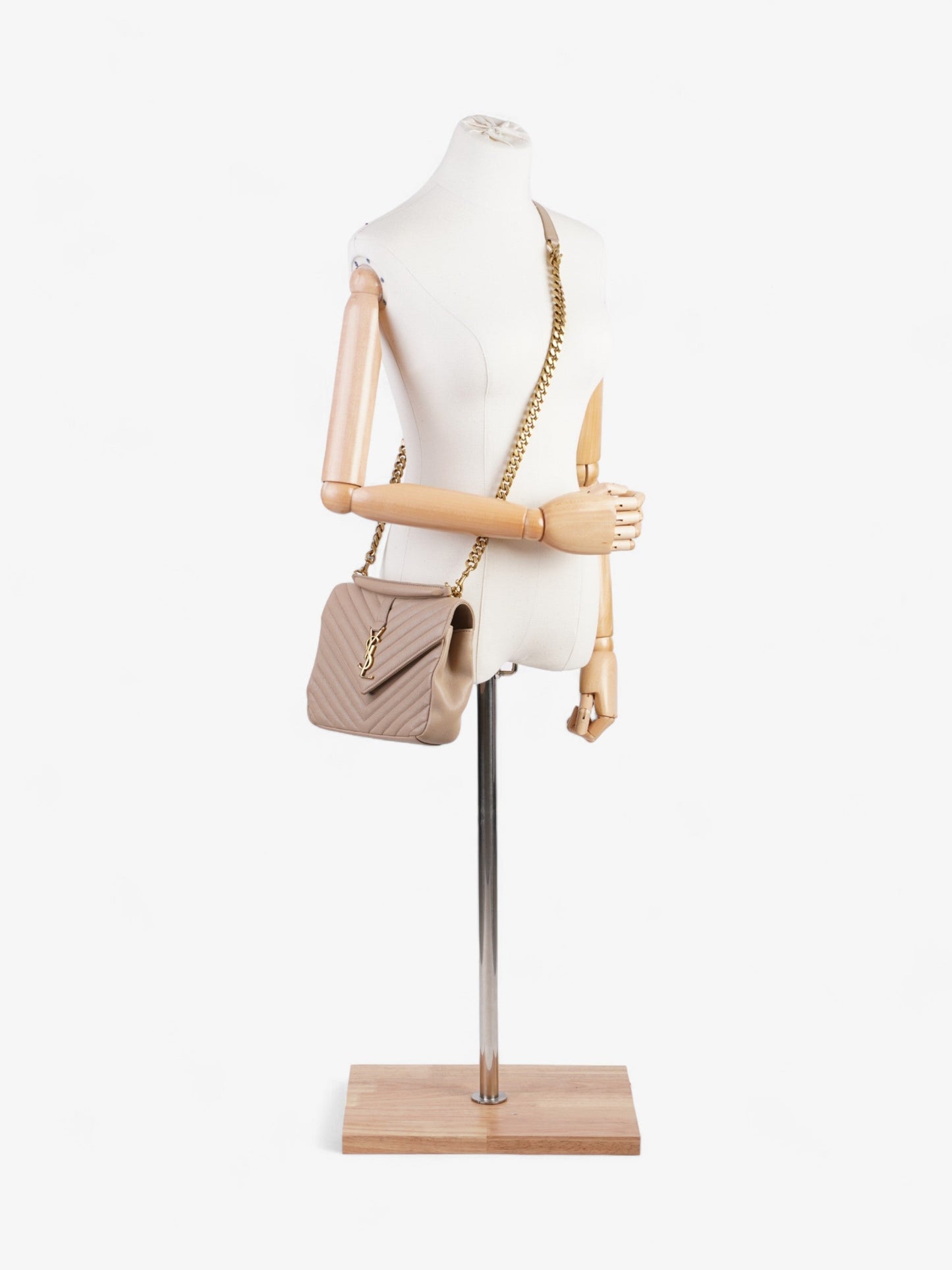 YSL Saint Laurent College Bag Leather Beige Medium Shoulder Bag