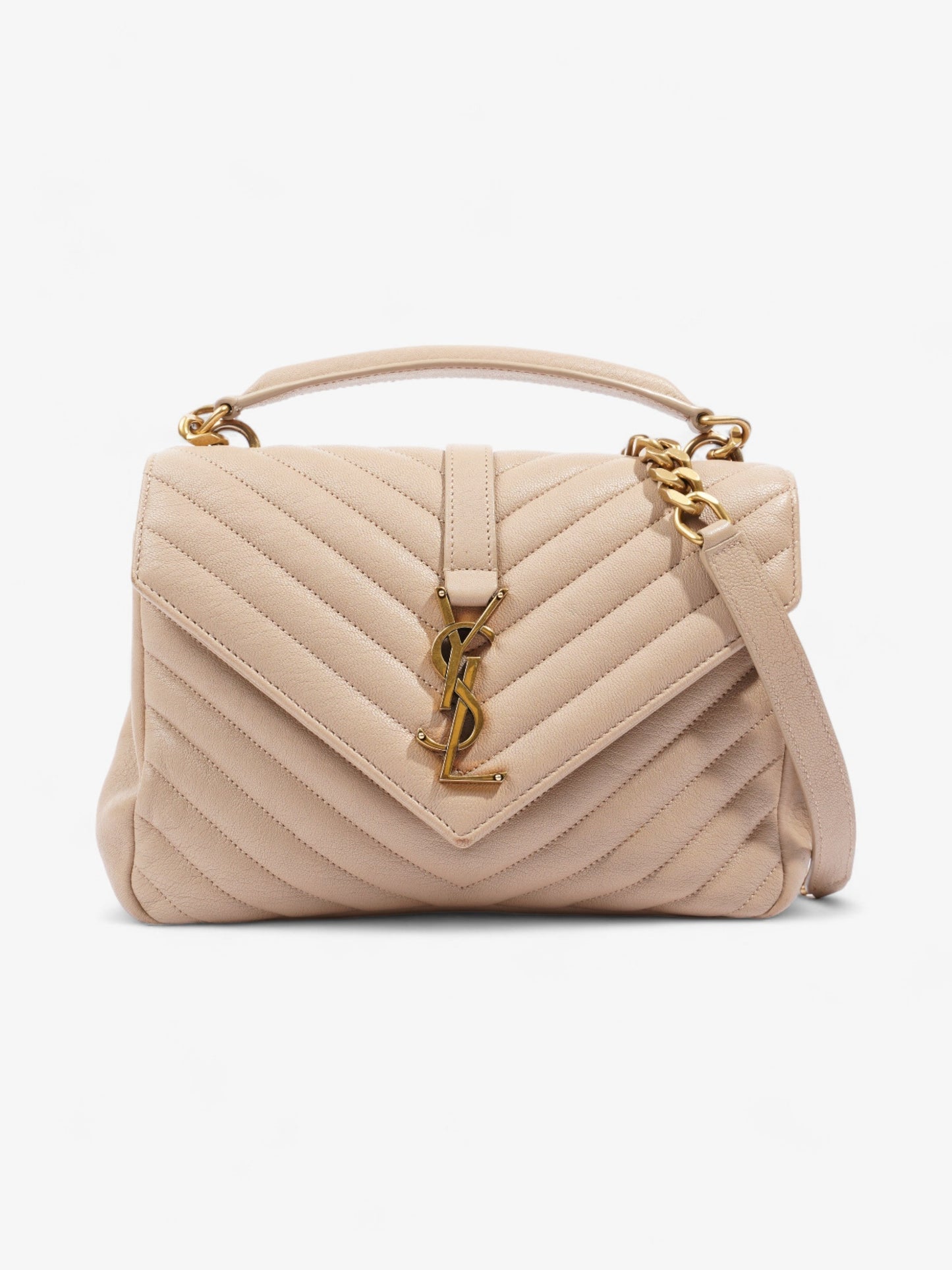 YSL Saint Laurent College Bag Leather Beige Medium Shoulder Bag