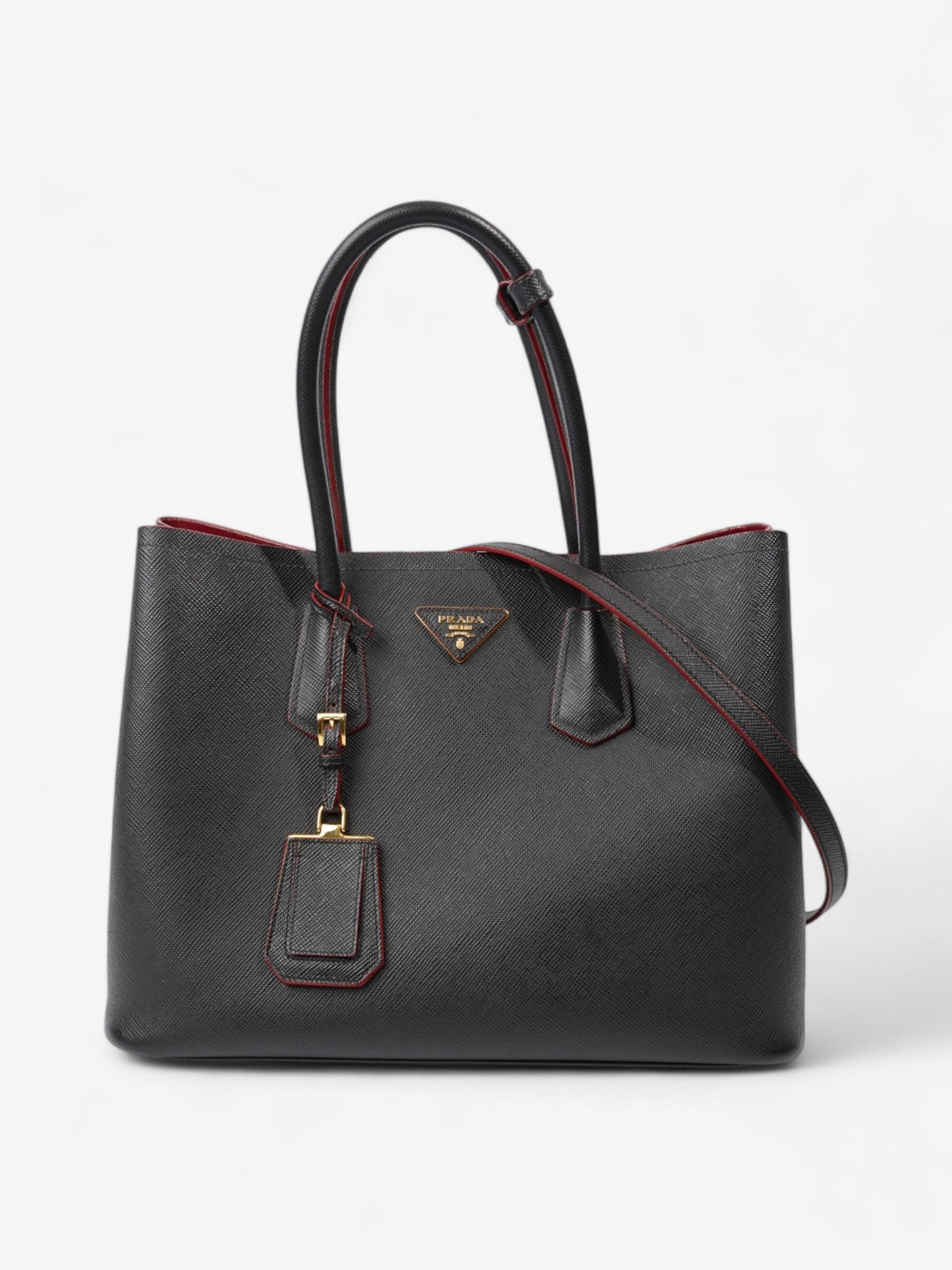Prada Double Shoulder Bag Leather Saffiano Black