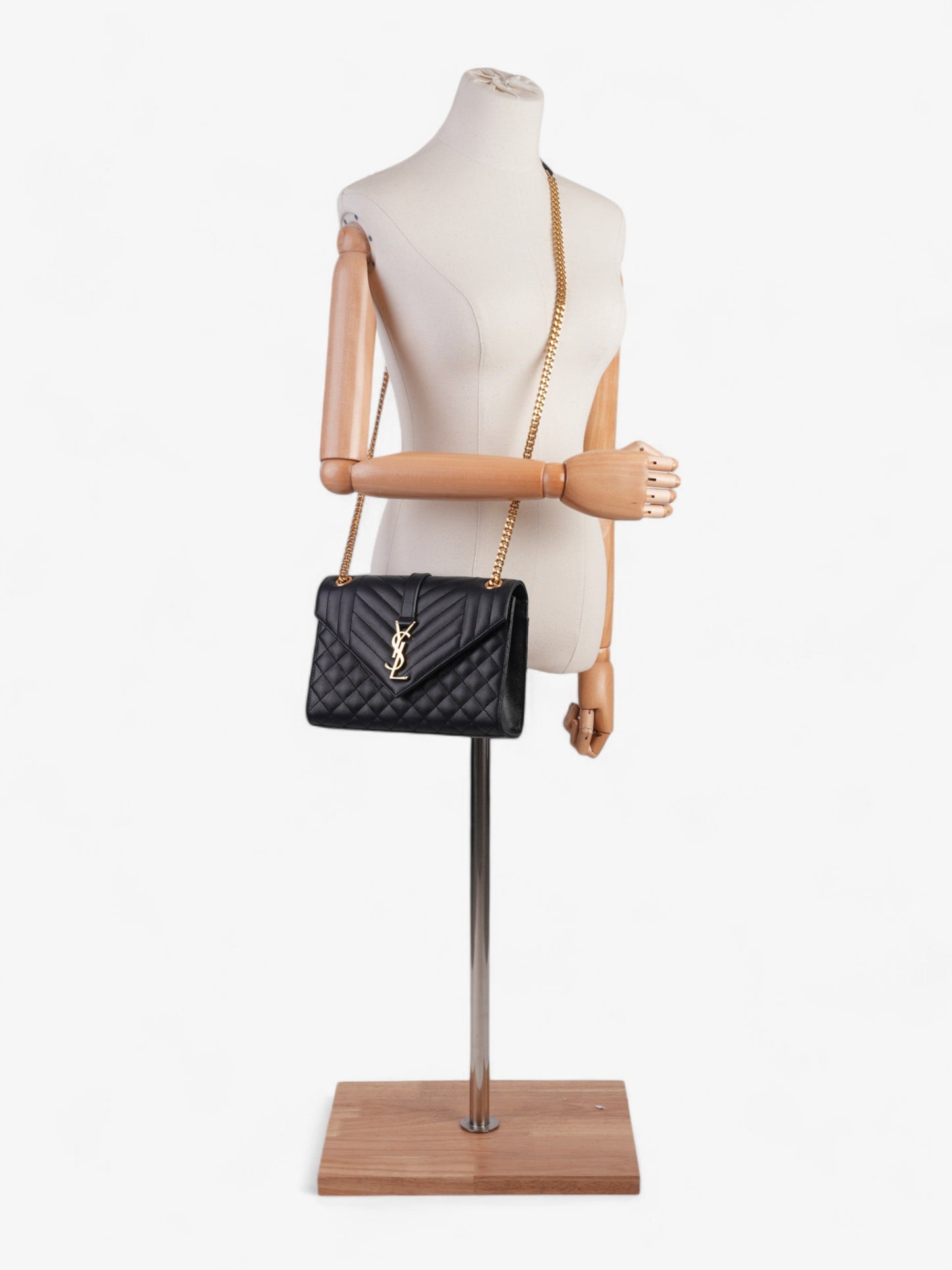 YSL Saint Laurent Envelope Grained Shoulder Bag Leather Blue Navy