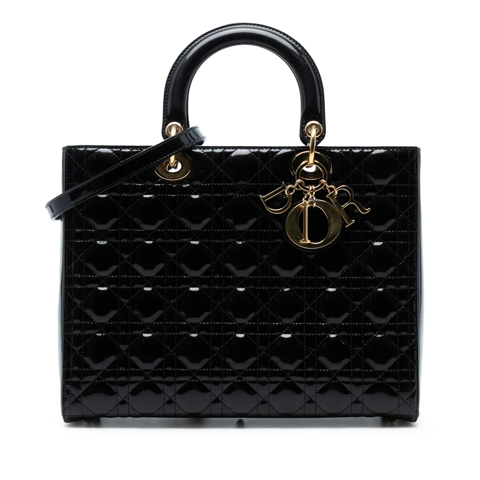 Dior Handbag Cannage Lady Satchel Patent Black Large Satchel Bag