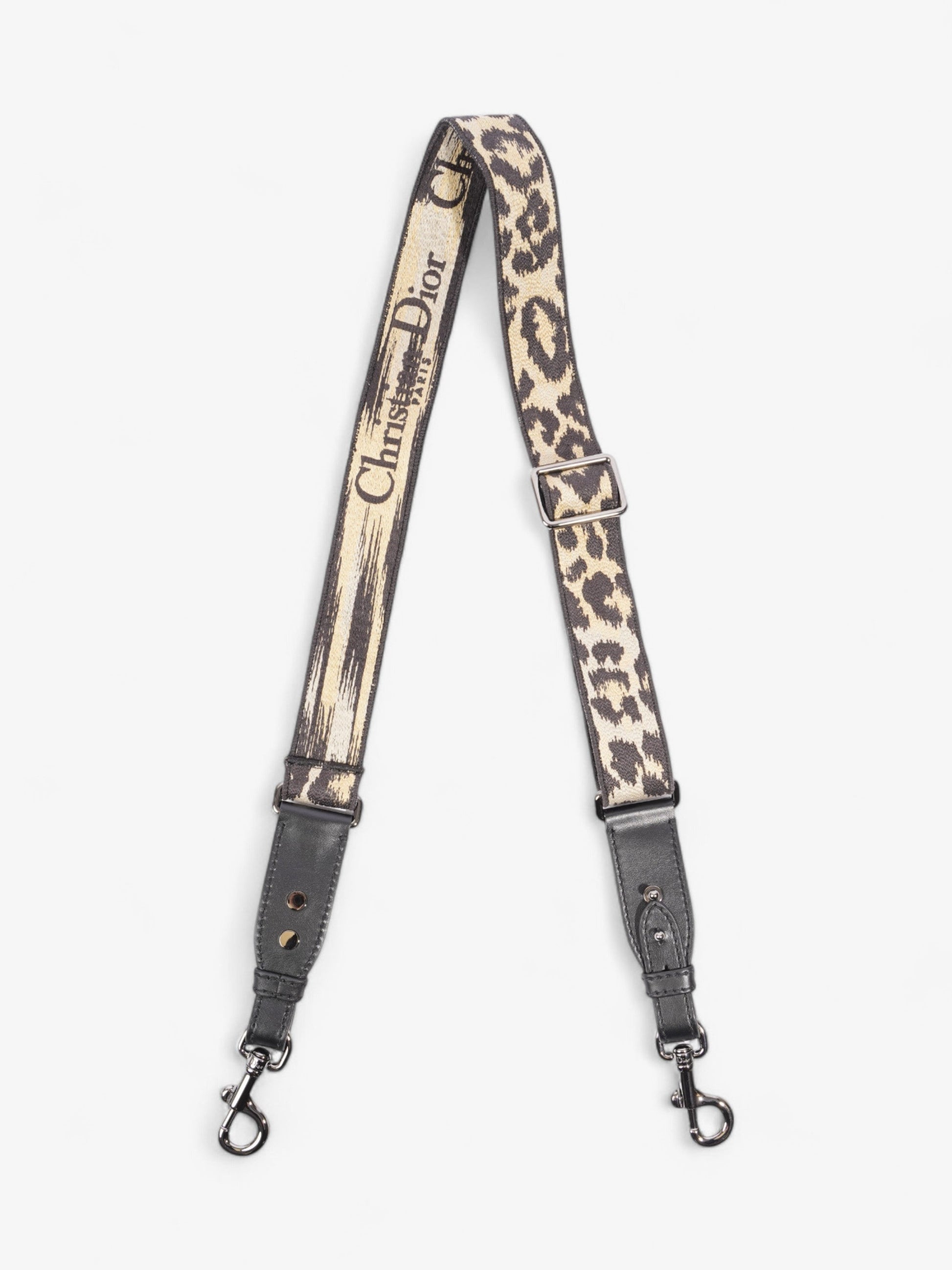 Dior Christian Animal Print Bag Strap Canvas Black Beige Travel Bag