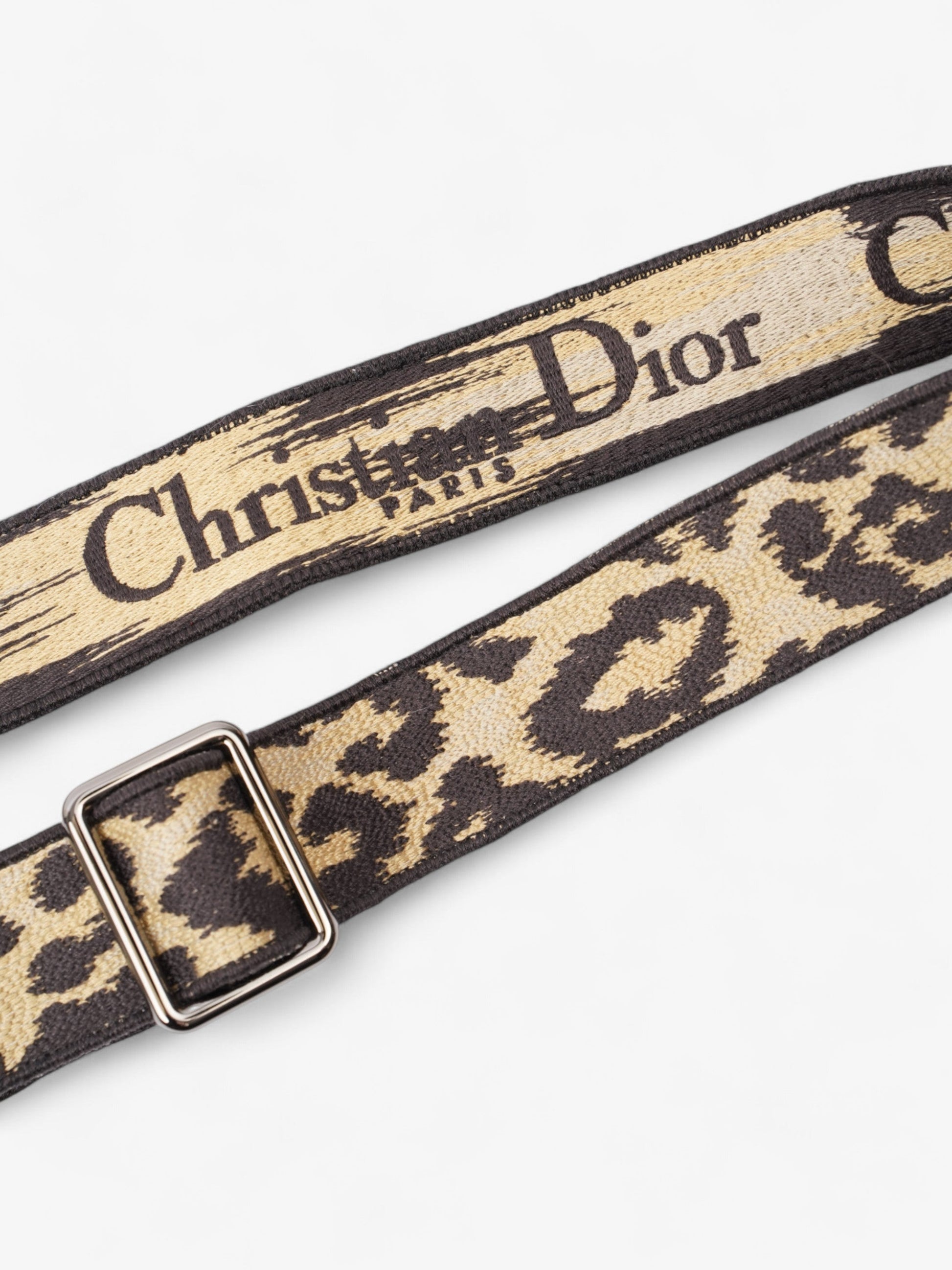 Dior Christian Animal Print Bag Strap Canvas Black Beige Travel Bag