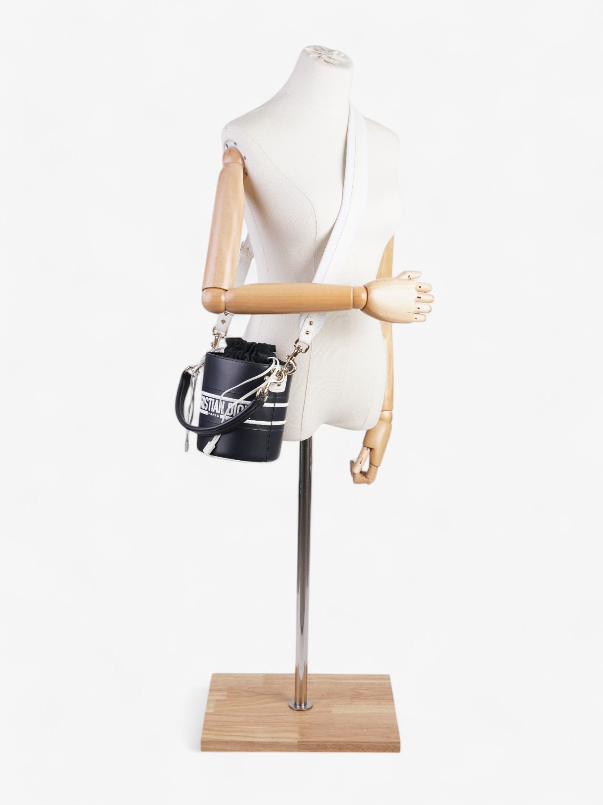 Dior Christian Vibe Bag Calfskin Leather White Navy Bucket Bag