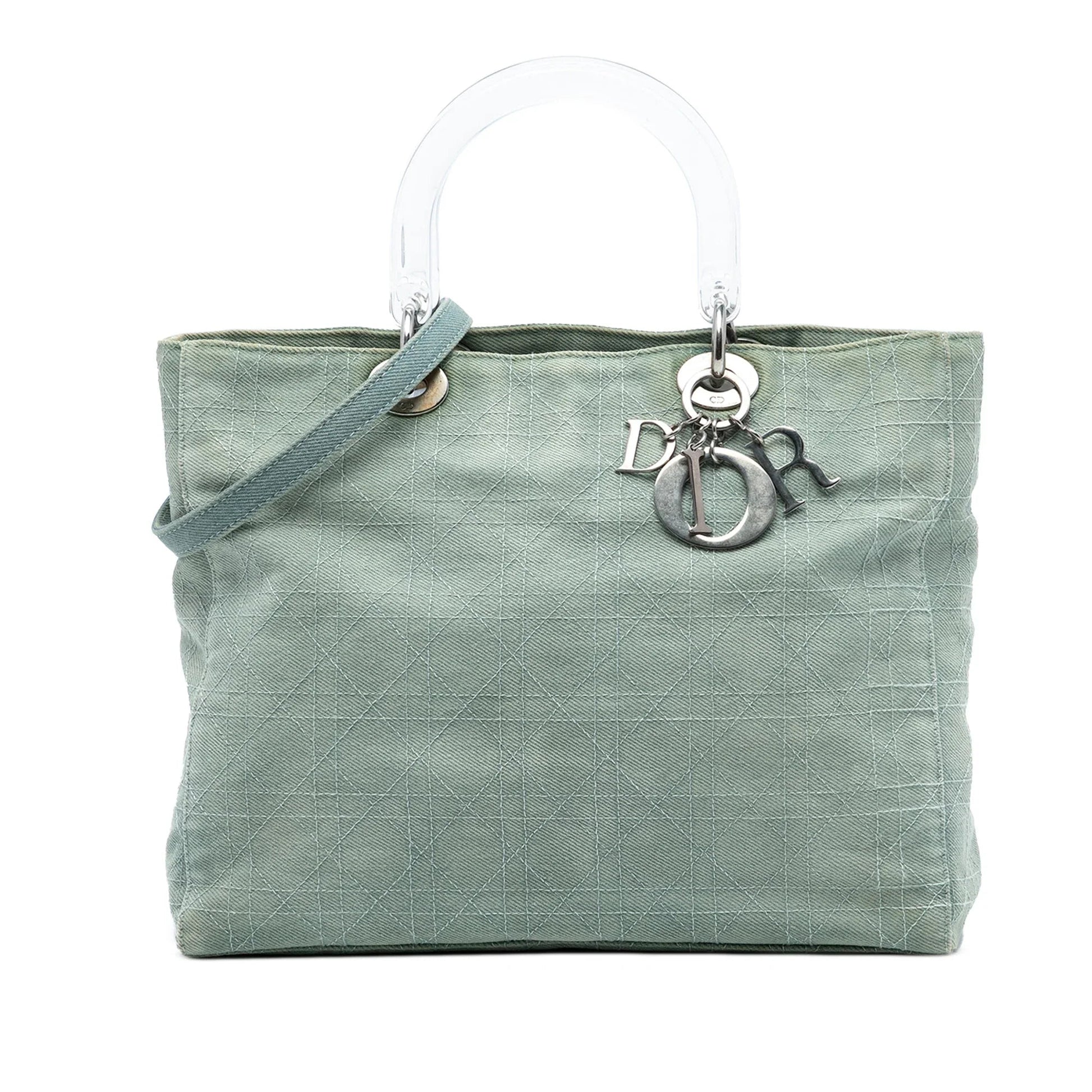 Dior Handbag Cannage Acrylic Handles Lady Satchel Denim Blue Large Satchel Bag