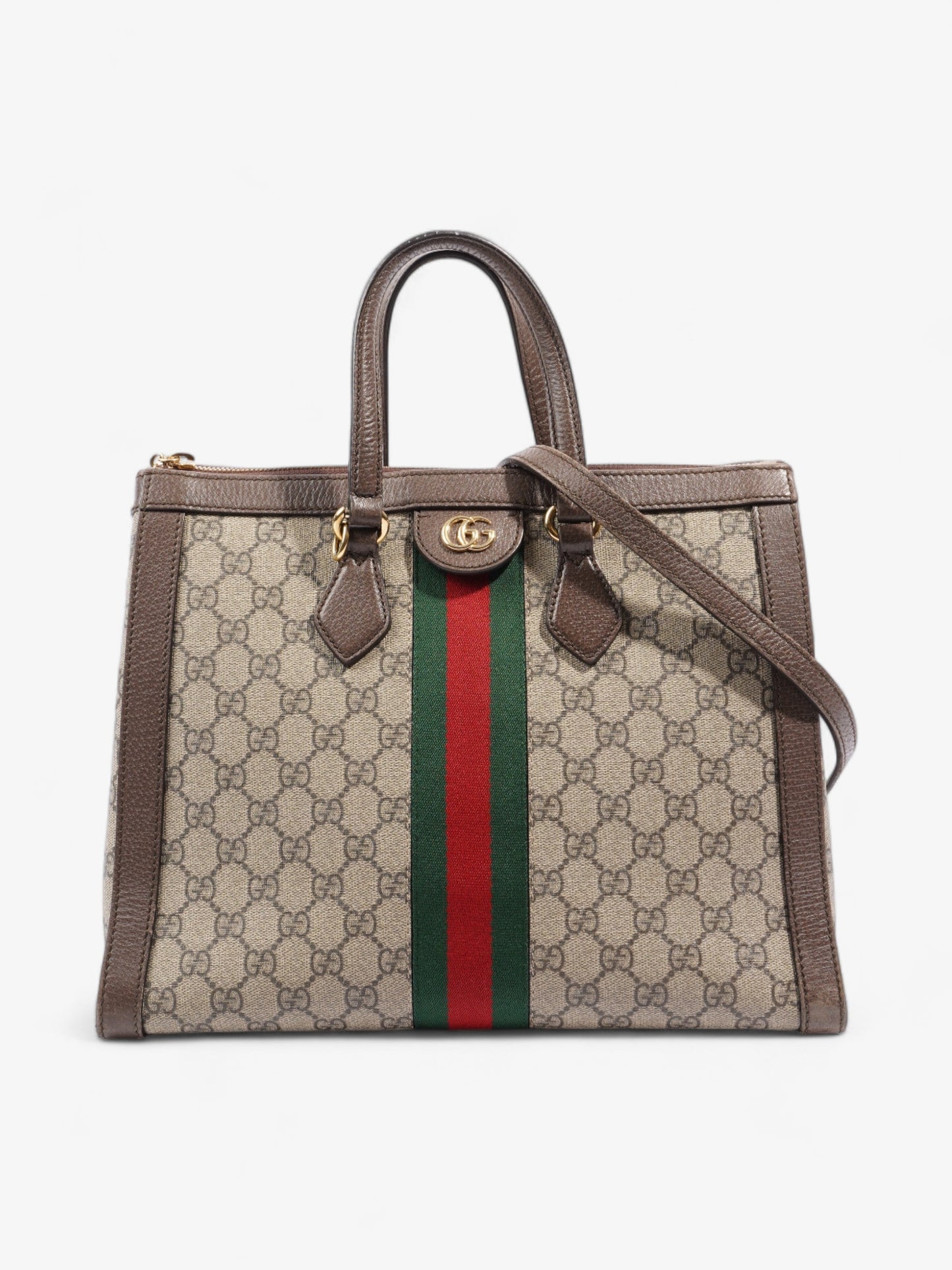 Gucci Ophidia And Ebony Supreme Stripe Coated Medium Canvas Brown Shoulder Bag