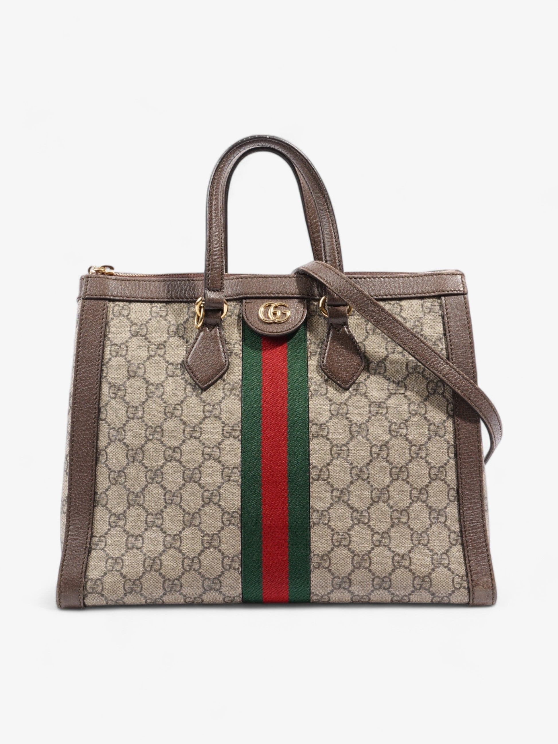 Gucci Ophidia And Ebony Supreme Stripe Coated Medium Canvas Brown Shoulder Bag