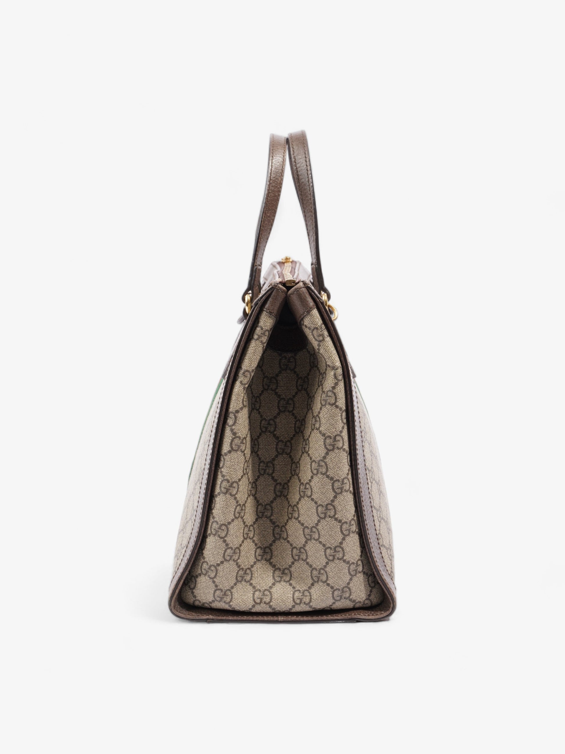 Gucci Ophidia And Ebony Supreme Stripe Coated Medium Canvas Brown Shoulder Bag