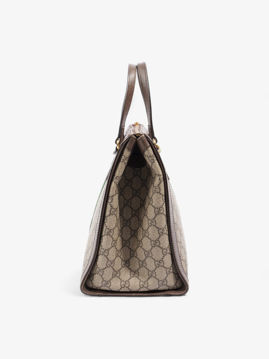 Gucci Ophidia And Ebony Supreme Stripe Coated Medium Canvas Brown Shoulder Bag