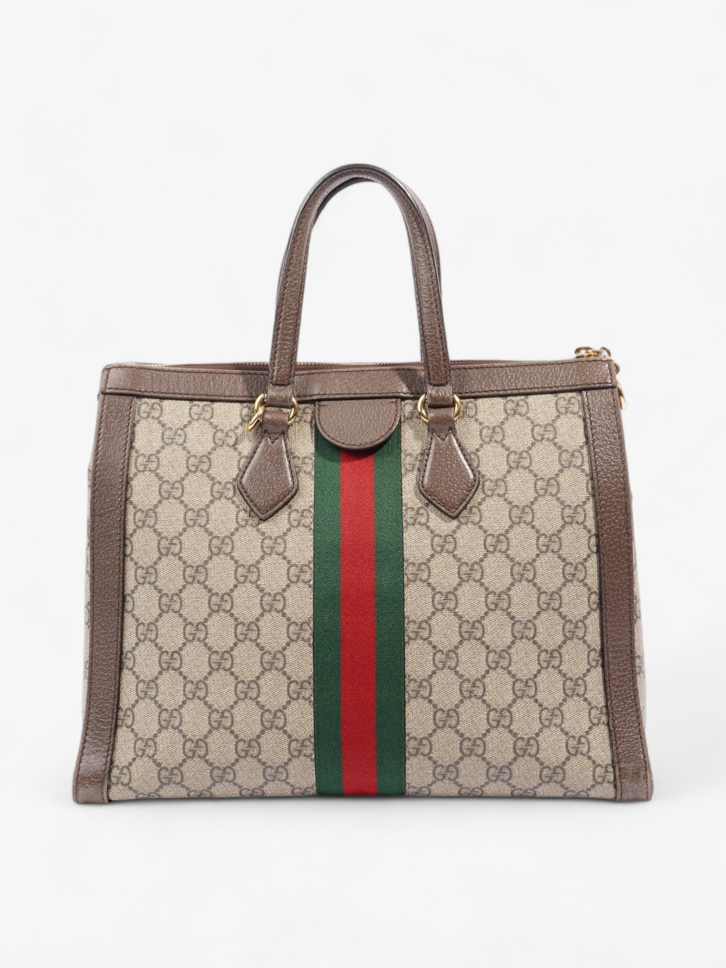 Gucci Ophidia And Ebony Supreme Stripe Coated Medium Canvas Brown Shoulder Bag
