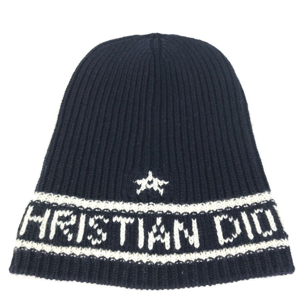 Dior Christian Knit Hat Wool Cashmere Navy Women Logo Travel Bag
