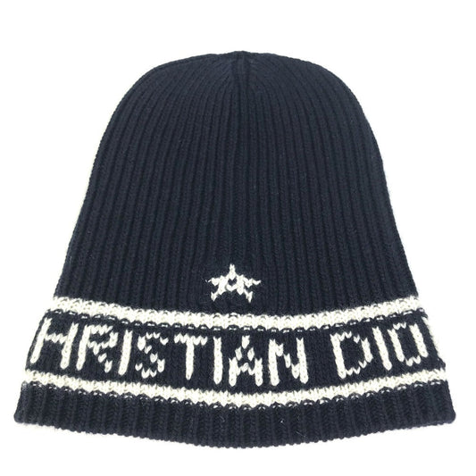 Dior Christian Knit Hat Wool Cashmere Navy Women Logo Travel Bag