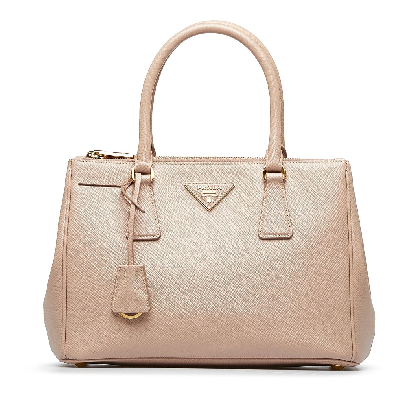 Prada Double Galleria Lux Luxury Handbag Saffiano Beige Zip Travel Bag