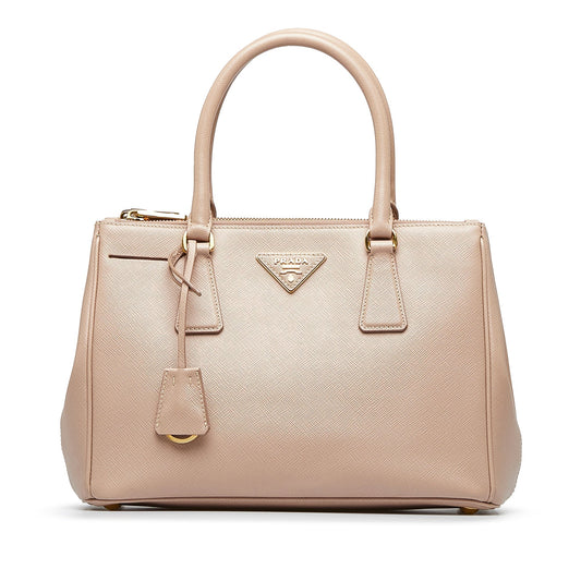 Prada Double Galleria Lux Luxury Handbag Saffiano Beige Zip Travel Bag