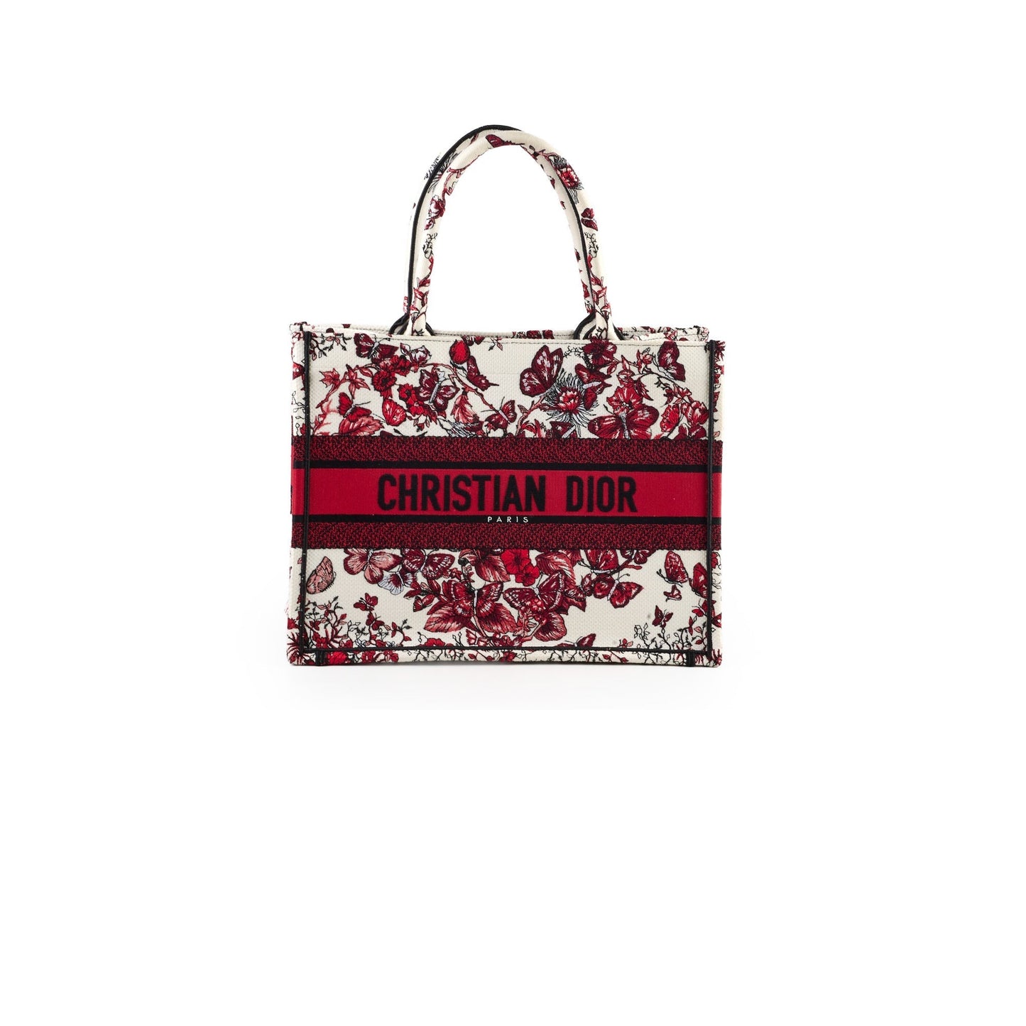 Dior Christian Book Tote Butterfly Embroidery Red Medium Tote Bag