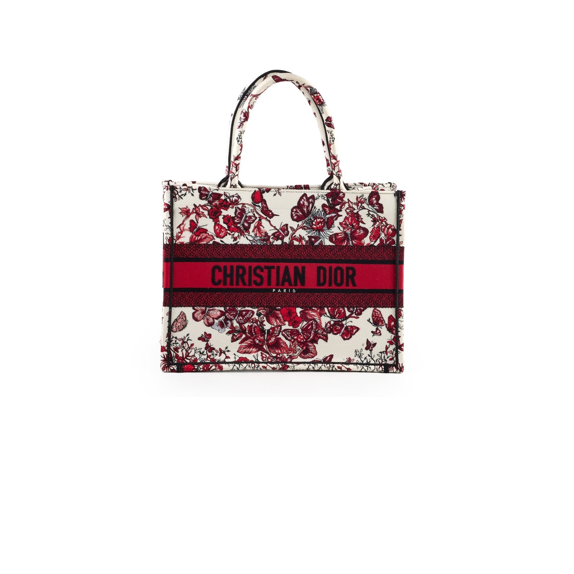 Dior Christian Book Tote Butterfly Embroidery Red Medium Tote Bag