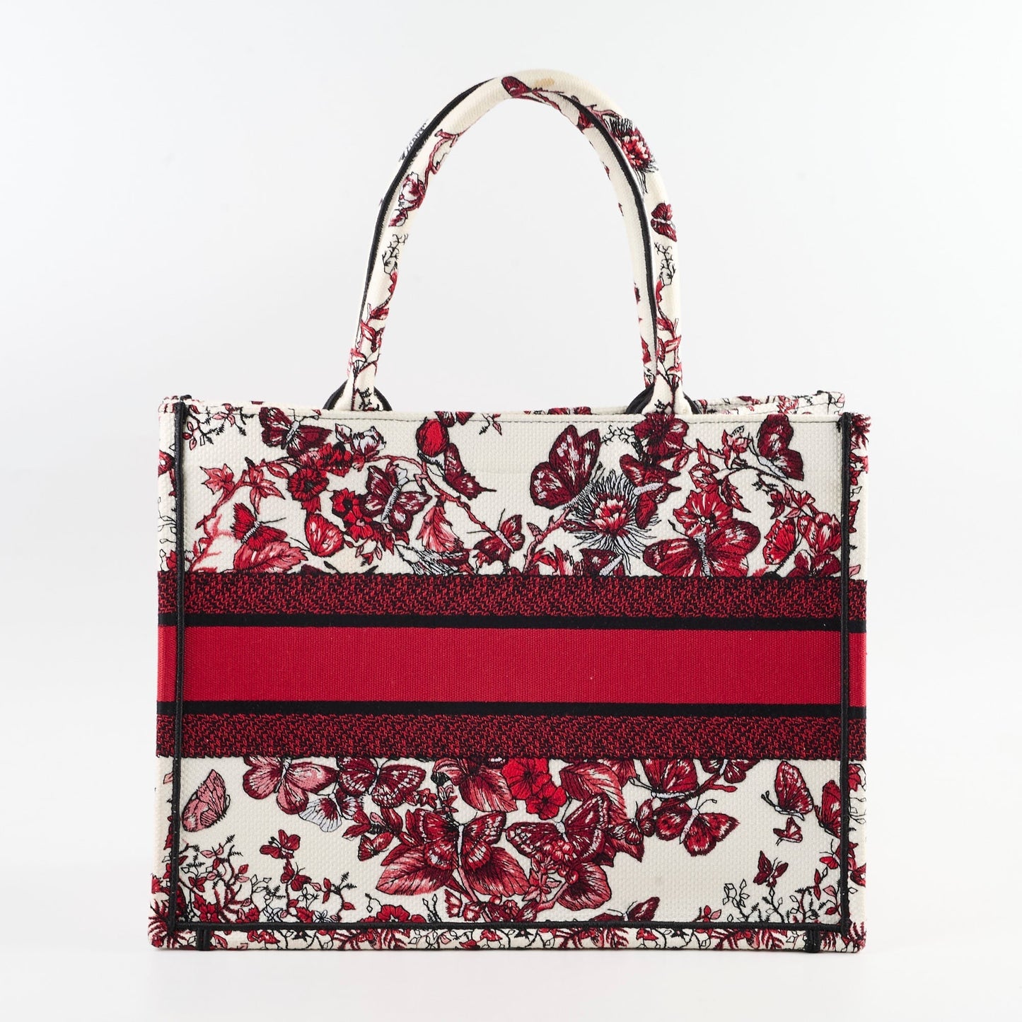 Dior Christian Book Tote Butterfly Embroidery Red Medium Tote Bag