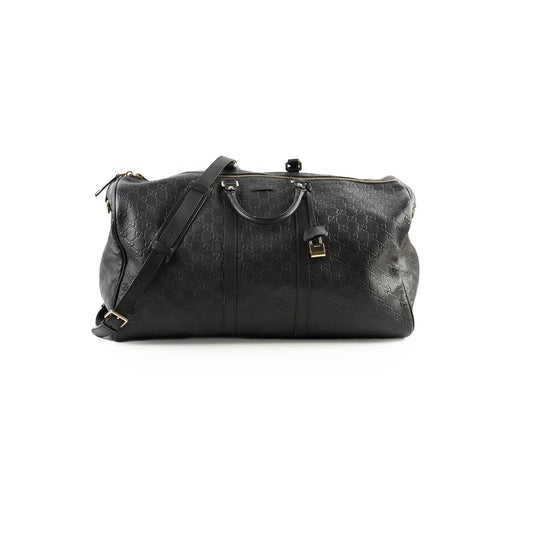 Gucci Duffle Travel Bag Leather Black