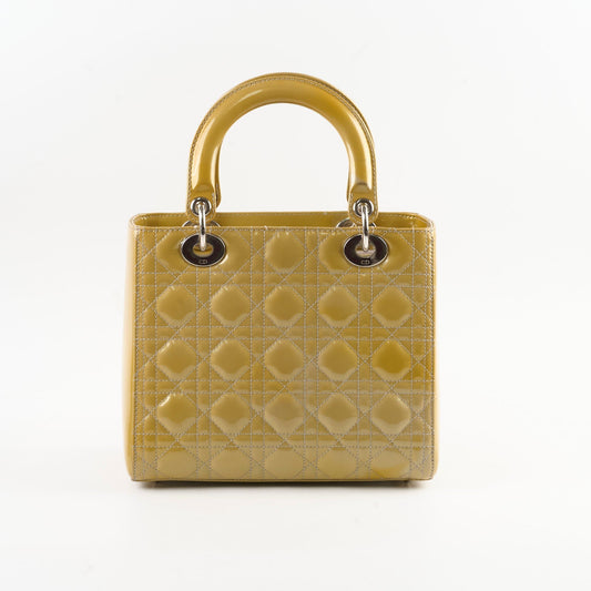 Dior Christian Lady Crossbody Bag Patent Gold Medium