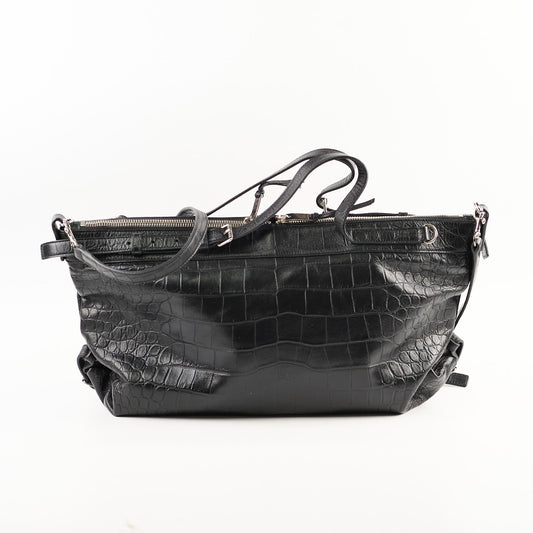 YSL Saint Laurent Croc Tote Black Embossed Crossbody Bag
