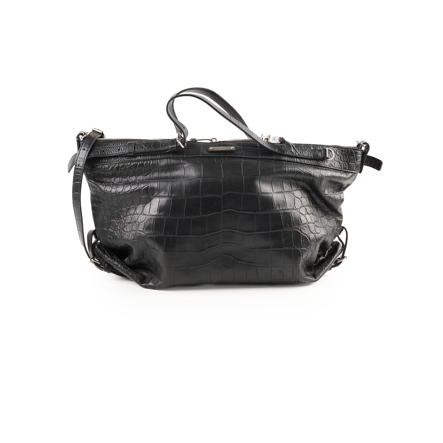 YSL Saint Laurent Croc Tote Black Embossed Crossbody Bag