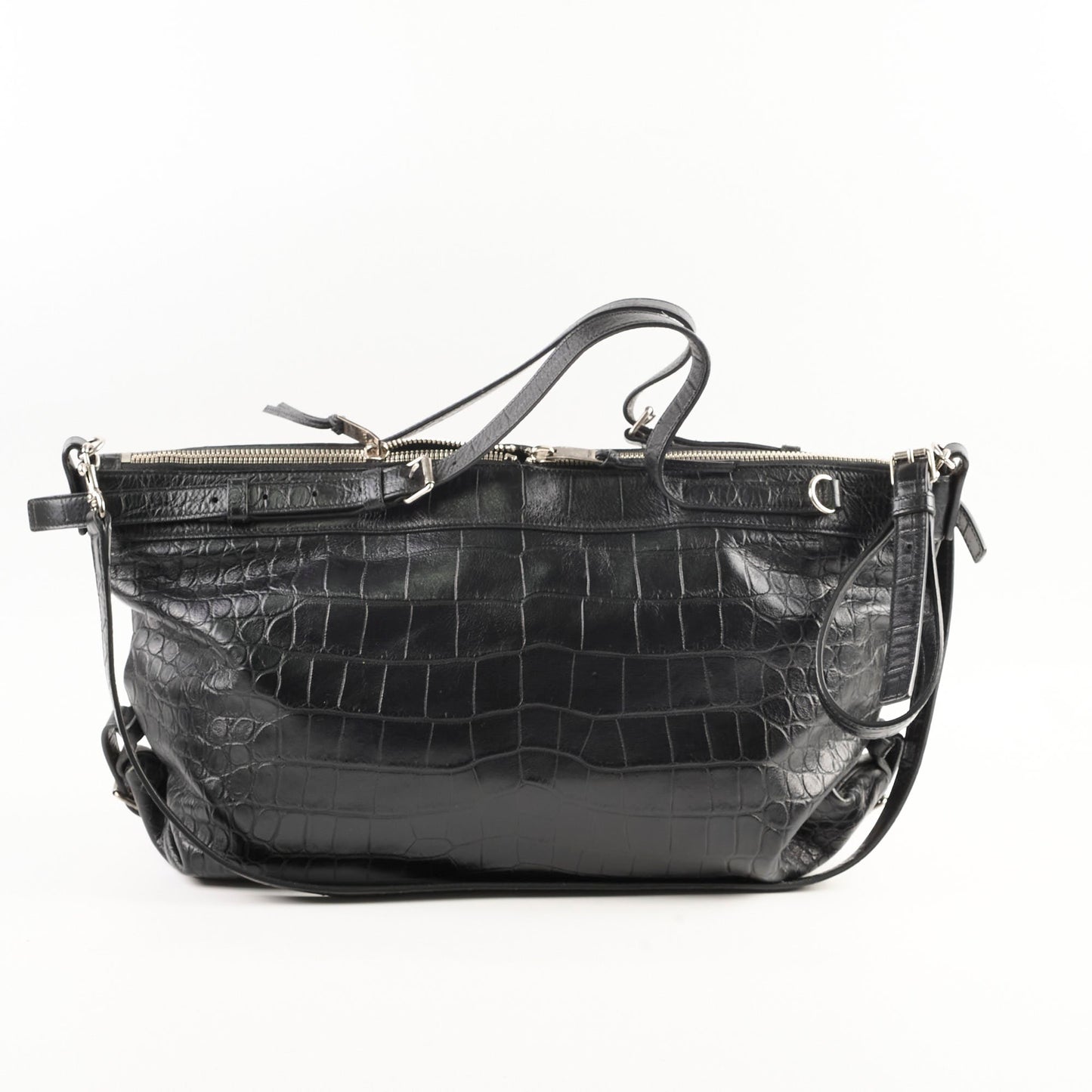 YSL Saint Laurent Croc Tote Black Embossed Crossbody Bag