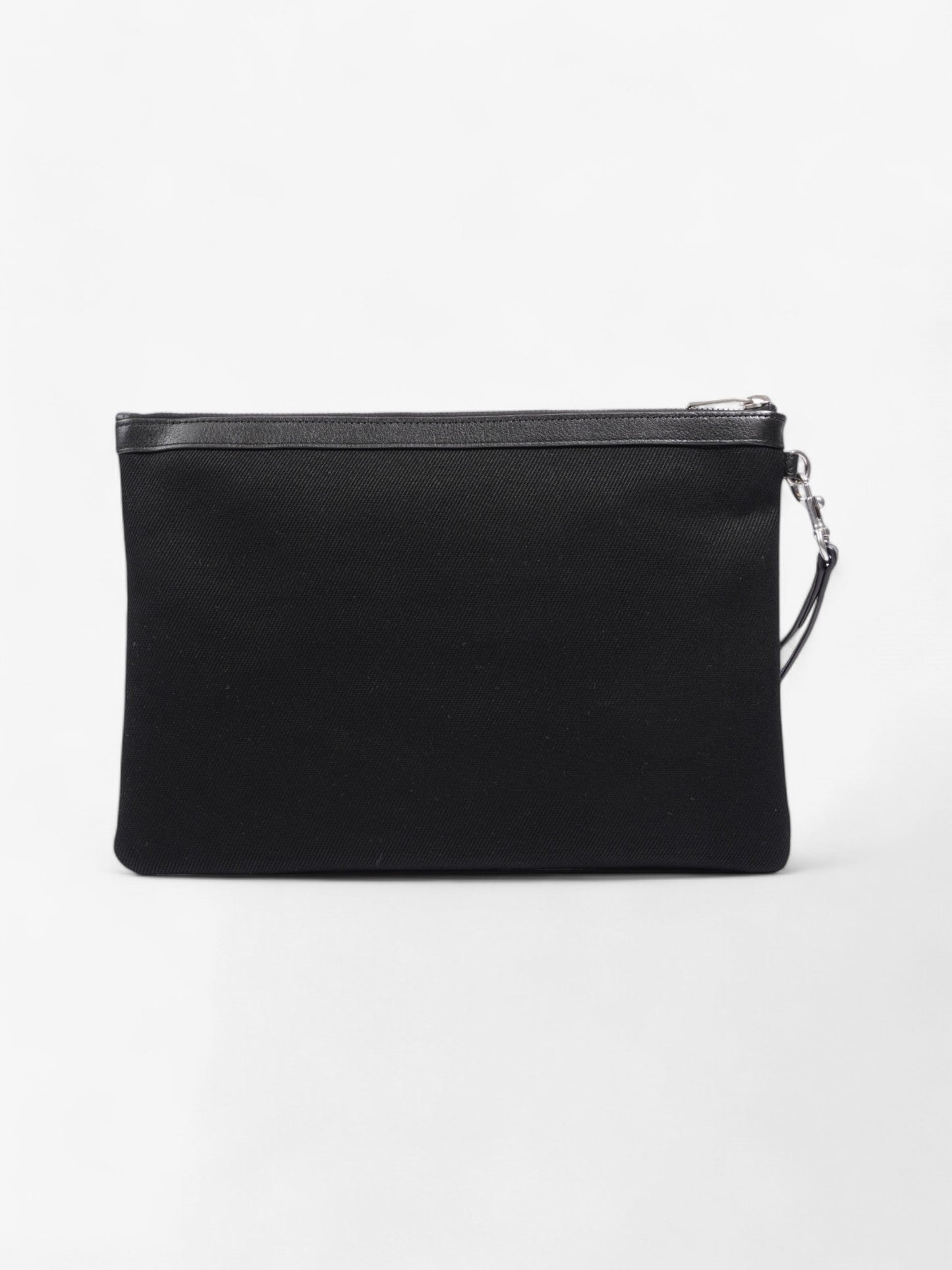 YSL Saint Laurent Rive Gauche Wristlet Clutch Bag Canvas Black White