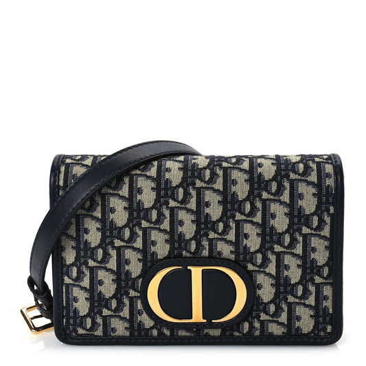 Dior Handbag Christian Oblique 30 Montaigne 2-In-1 Pouch Canvas Blue Chain Belt