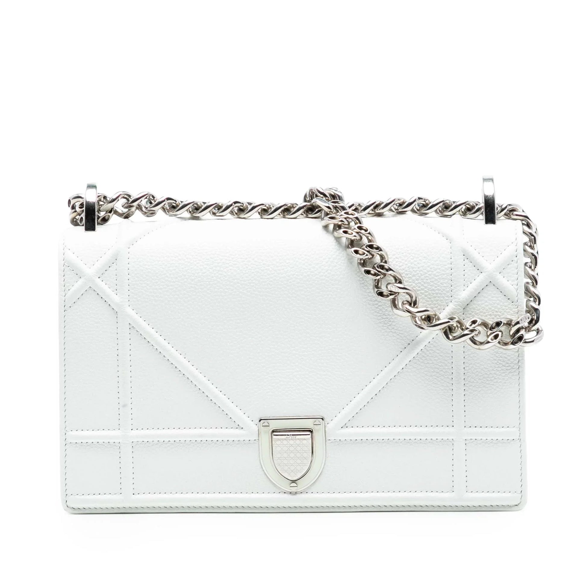 Dior Handbag Grained Calfskin ama Crossbody Bag White Small Flap