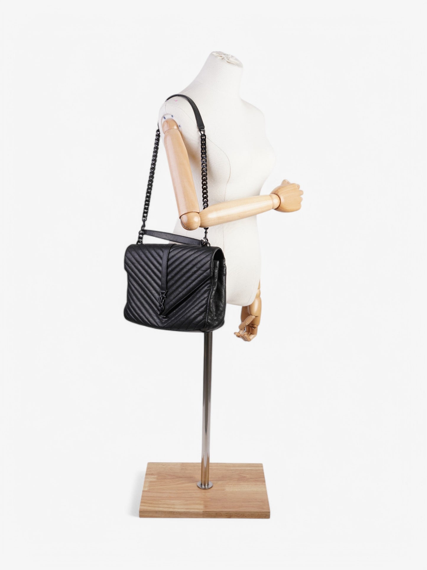 YSL Saint Laurent College Shoulder Bag Leather Lambskin Black