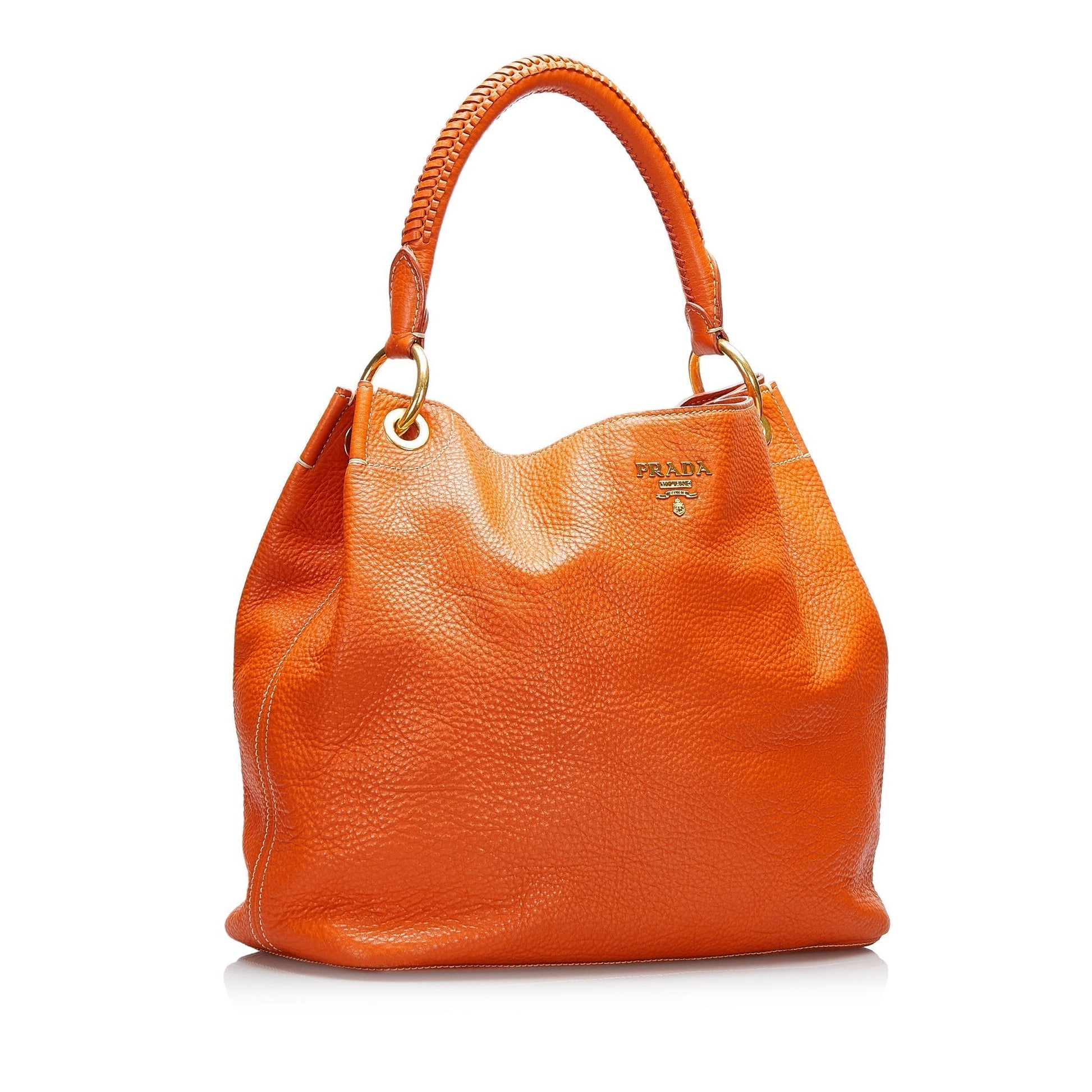 Prada Hobo Bag Daino Vitello Orange Shoulder Bag