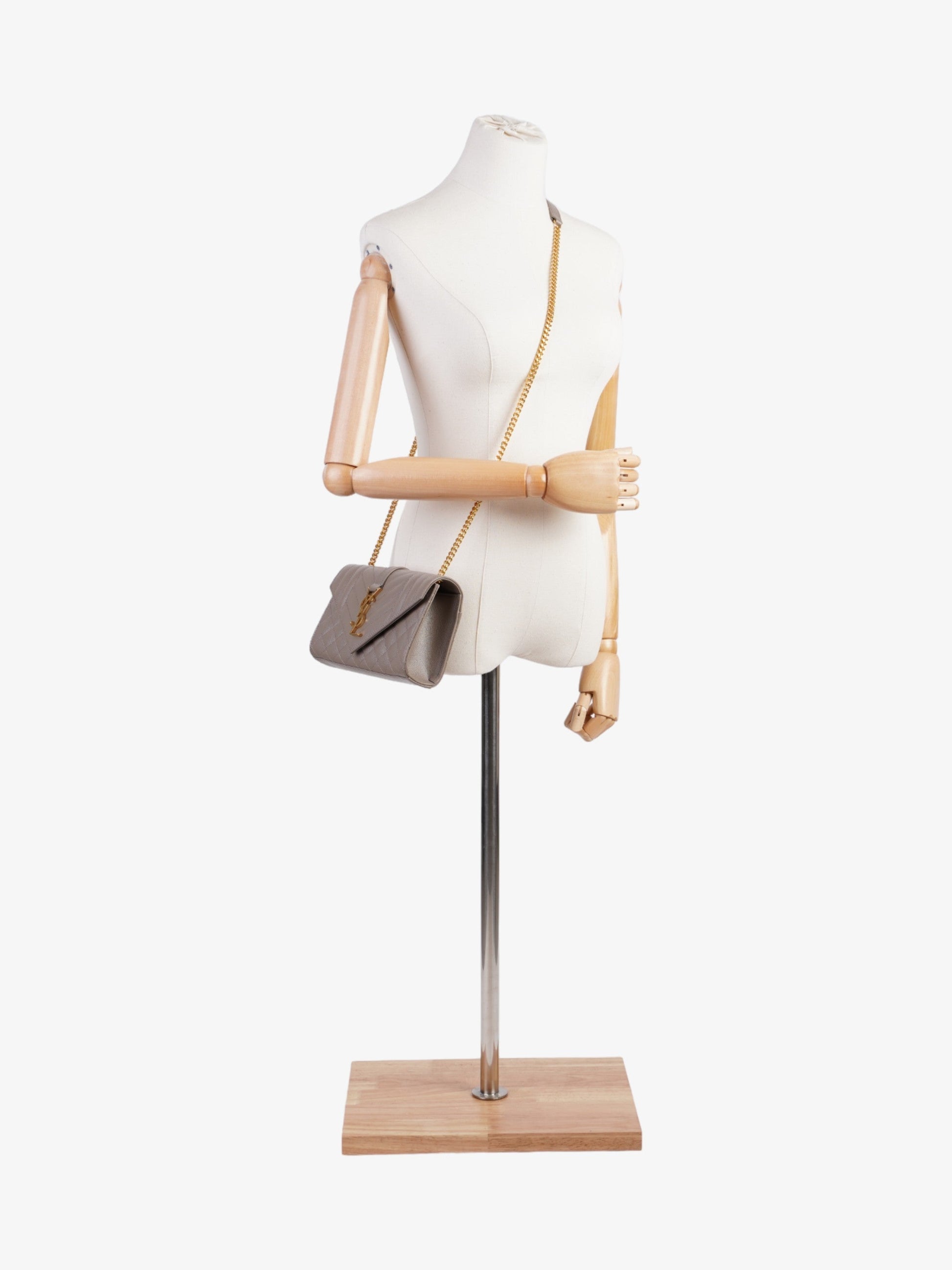 YSL Saint Laurent Envelope Dark Calfskin Crossbody Bag Leather Beige Small