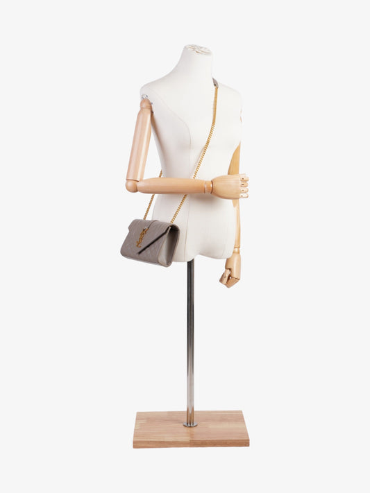 YSL Saint Laurent Envelope Dark Calfskin Crossbody Bag Leather Beige Small