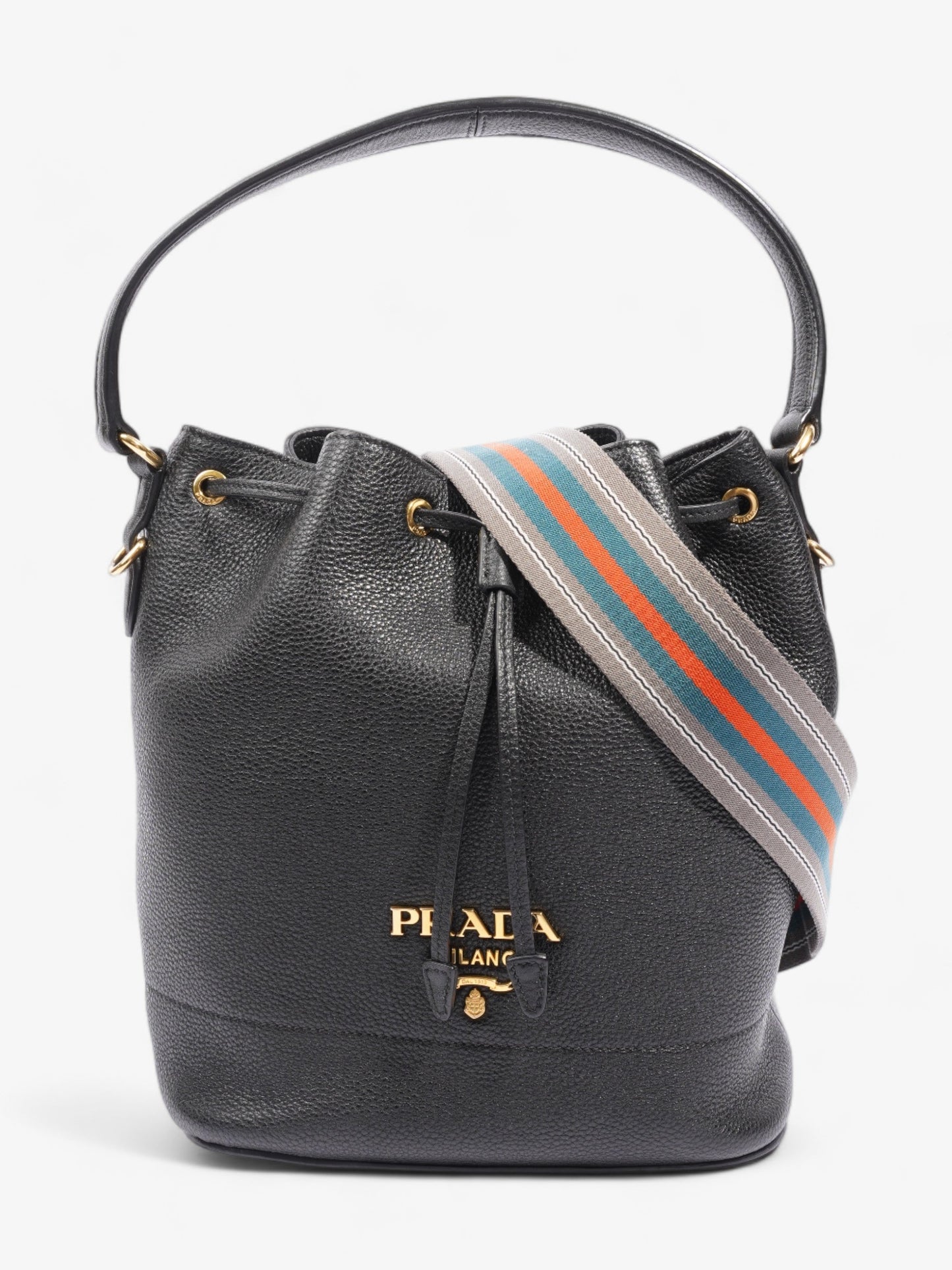 Prada Drawstring Bag Leather Black Small Bucket Bag