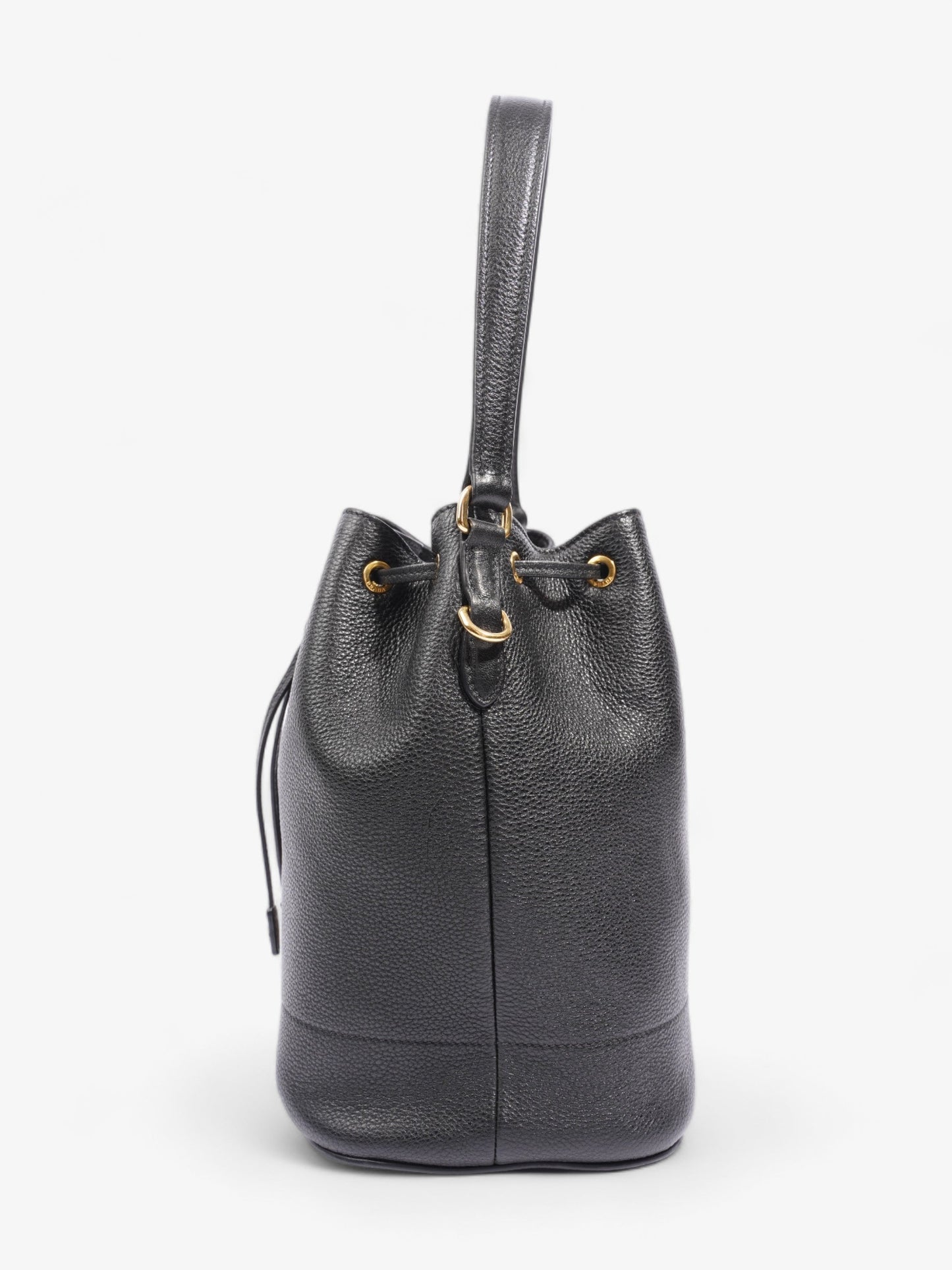 Prada Drawstring Bag Leather Black Small Bucket Bag