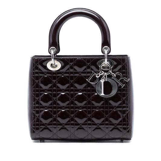 Dior Handbag Cannage Lady Satchel 2 Patent Red Medium Satchel Bag