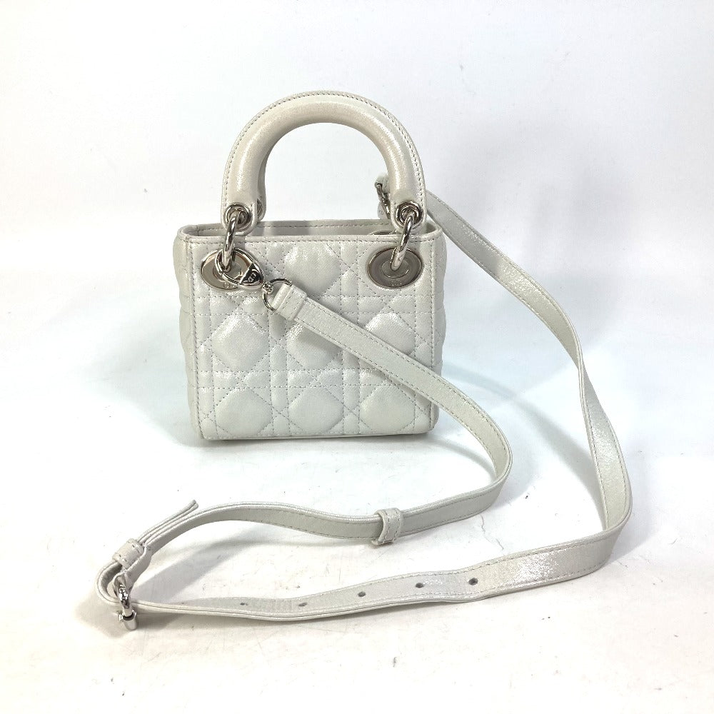 Dior Handbag Metallic Gray Type Lady Cannage Women Leather Mini Travel Bag