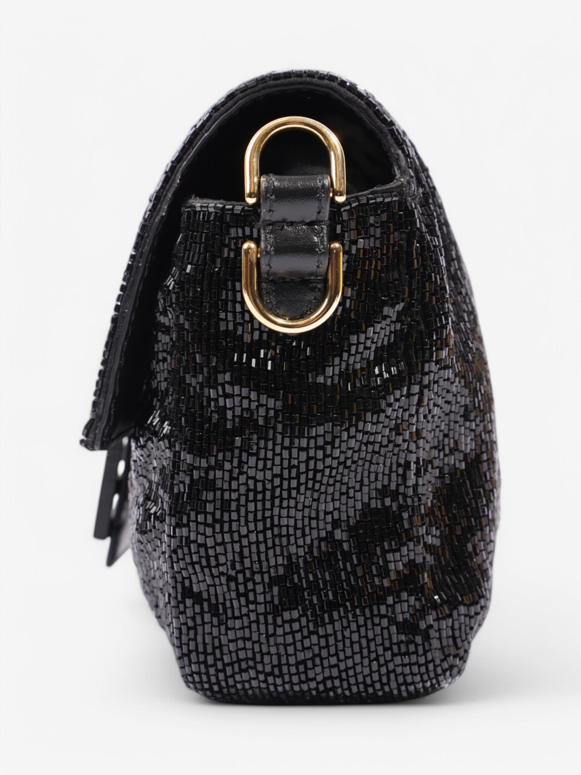 Fendi Beaded Baguette Sequin Crossbody Bag Black Shoulder Bag