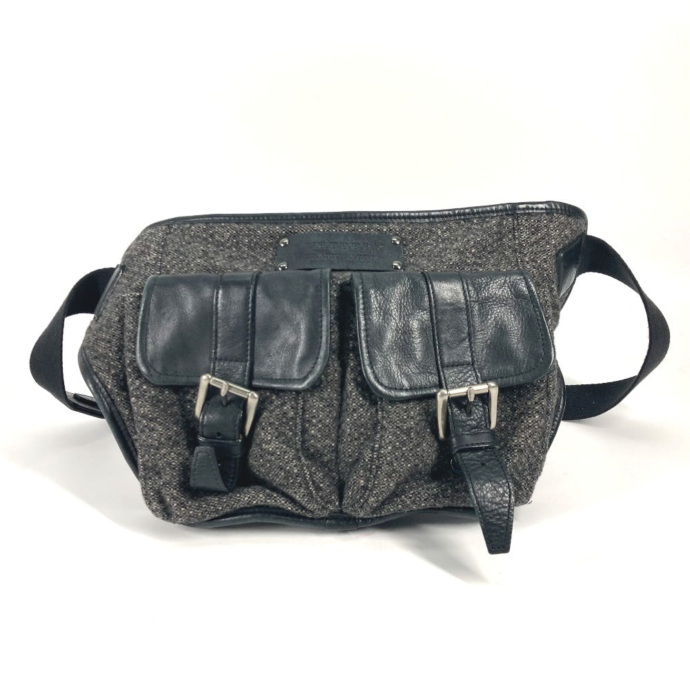 Burberry Sling Bag Wool Type Label Waist Bag Mens Leather Black Gray Crossbody Bag
