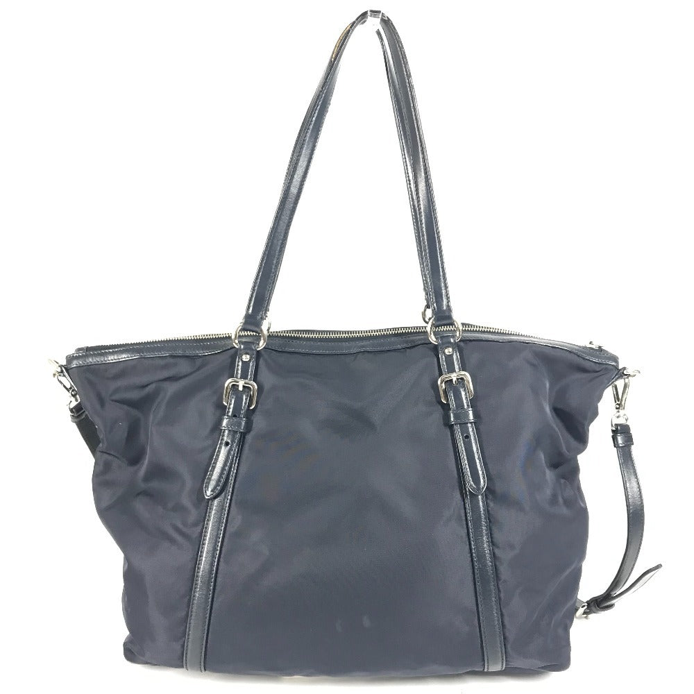 Shoulder Bag Navy Leather Nylon