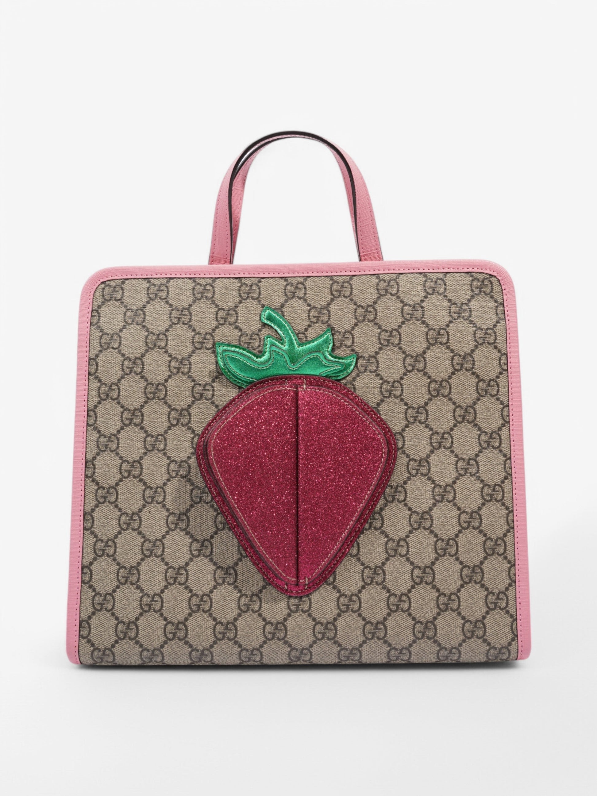 Gucci Strawberry Print Tote Supreme Canvas Pink Tote Bag
