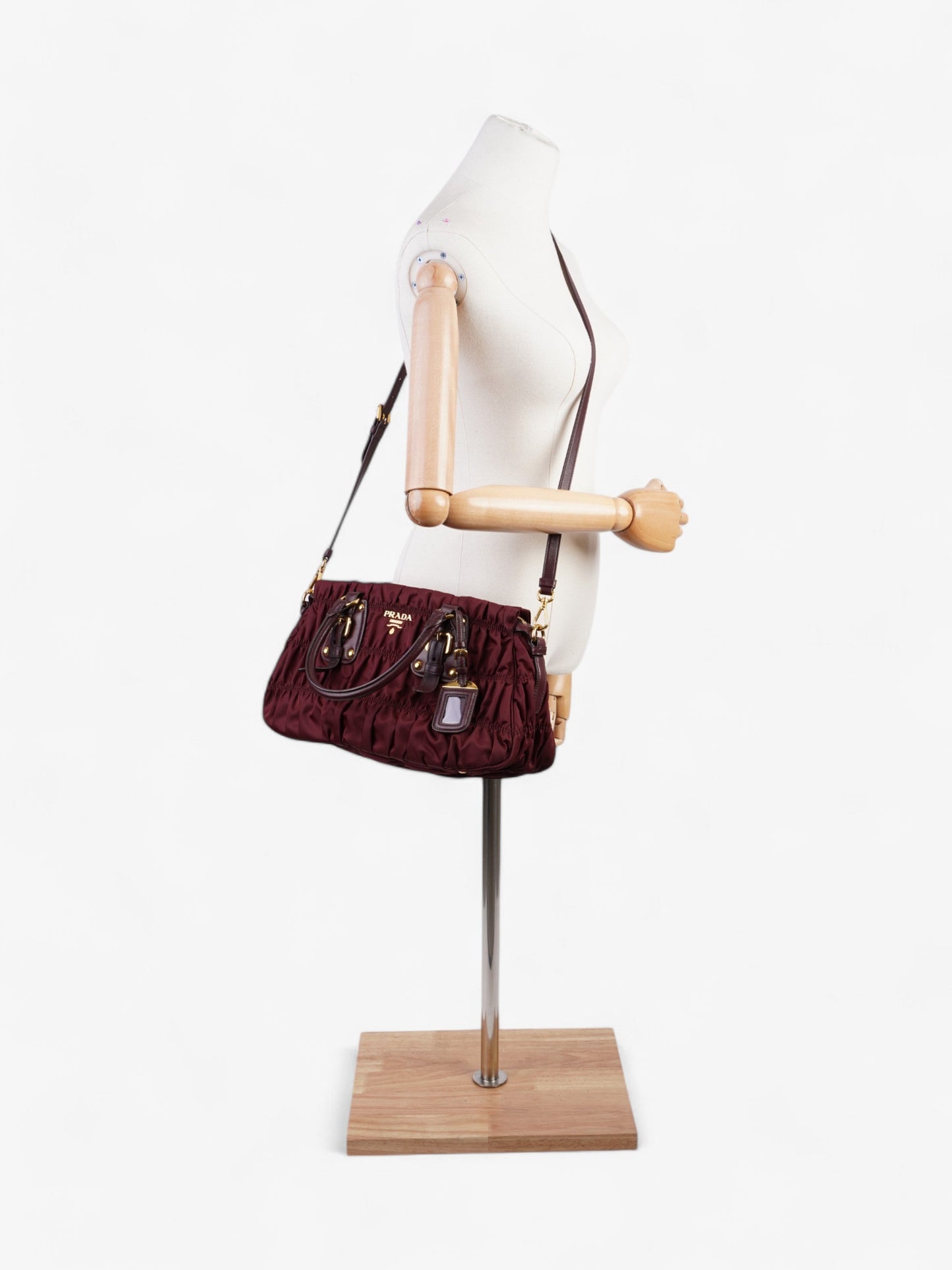 Prada Tessuto Gaufre Dark Handbag Nylon Red Travel Bag